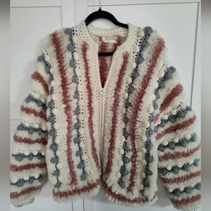 Rare VTG Andriano Cardigan Sweater Jacket Sz Lg Full Zip Chunky Knit Pockets EUC